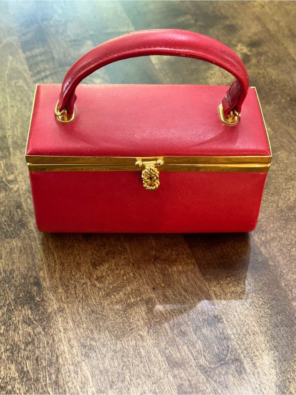 Vintage, Lisette , Red Top-Handle Box Bag with Gold Trim
